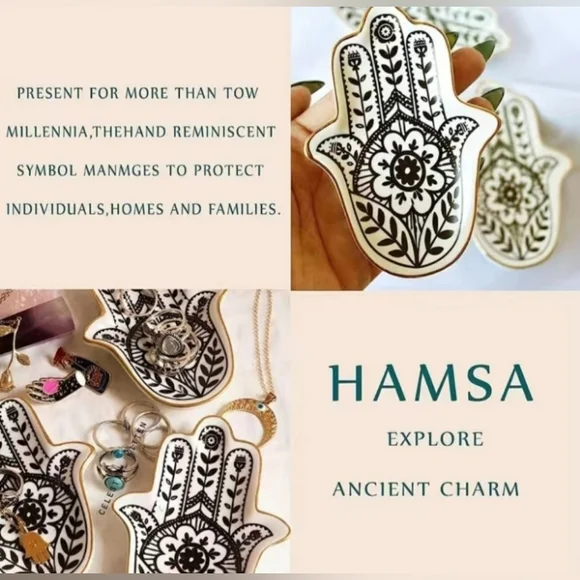 FLASH SALE! Hamsa Hand of Fatima Tree of Life Evil Eye Display Dish Tray NEW NIB - Picture 3 of 4